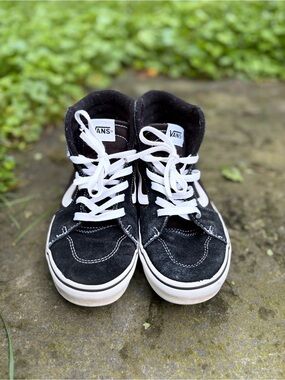 Vans Kids Black and White High-Top Skate Shoes